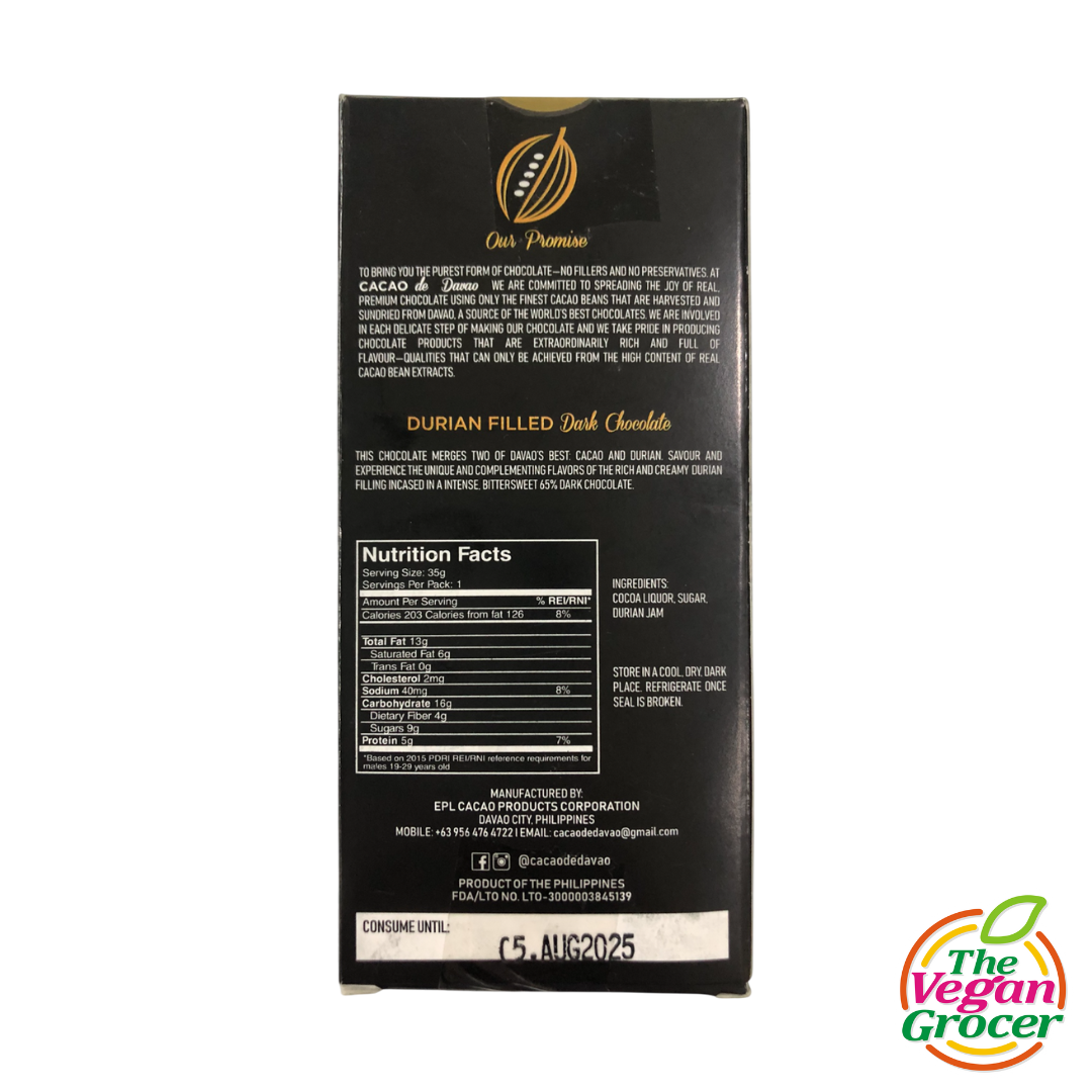 Cacao de Davao Durian Filled Dark Chocolate 40g
