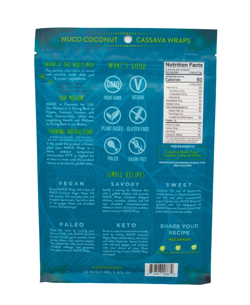 Nuco Cassava Wraps 55g (gluten-free)