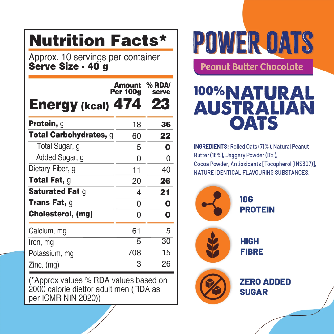 Fit & Flex Power Oats Peanut Butter Chocolate 400g (no cooking required)
