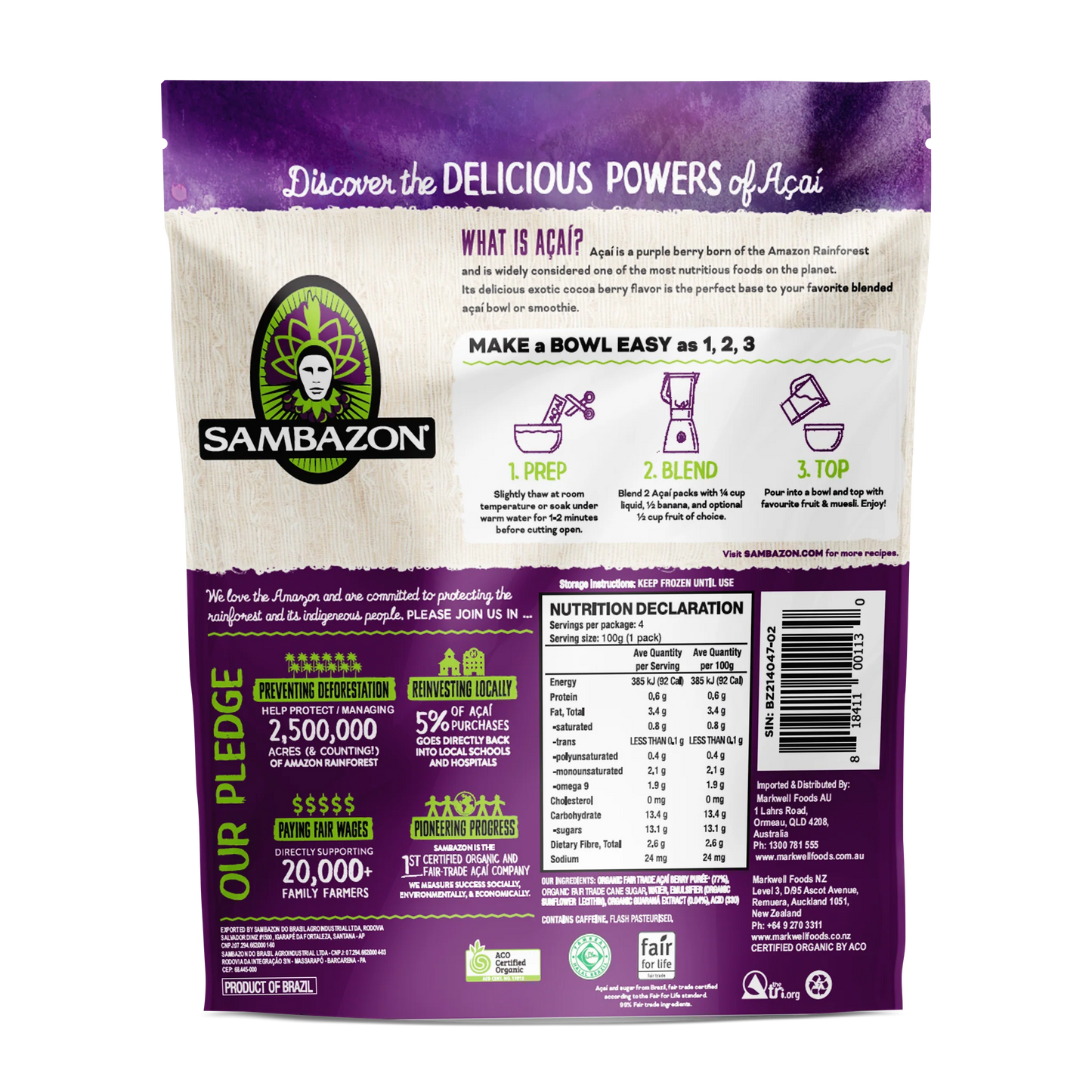 Sambazon Organic Acai Berry Superfruit Packs Original Blend