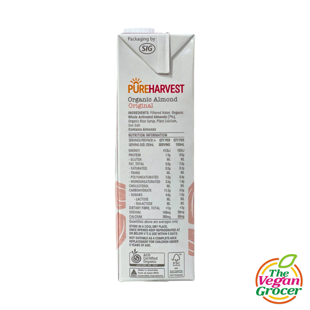 Pure Harvest Organic Almond Milk Original 1L (gluten-free, soy-free)
