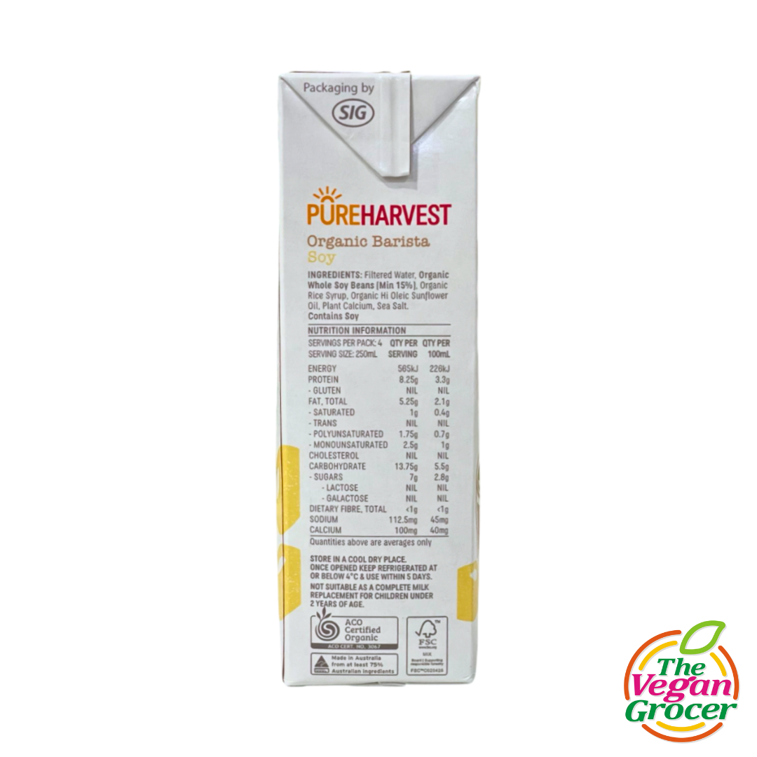 Pure Harvest Organic Soy Milk Barista 1L (gluten-free, nut-free)