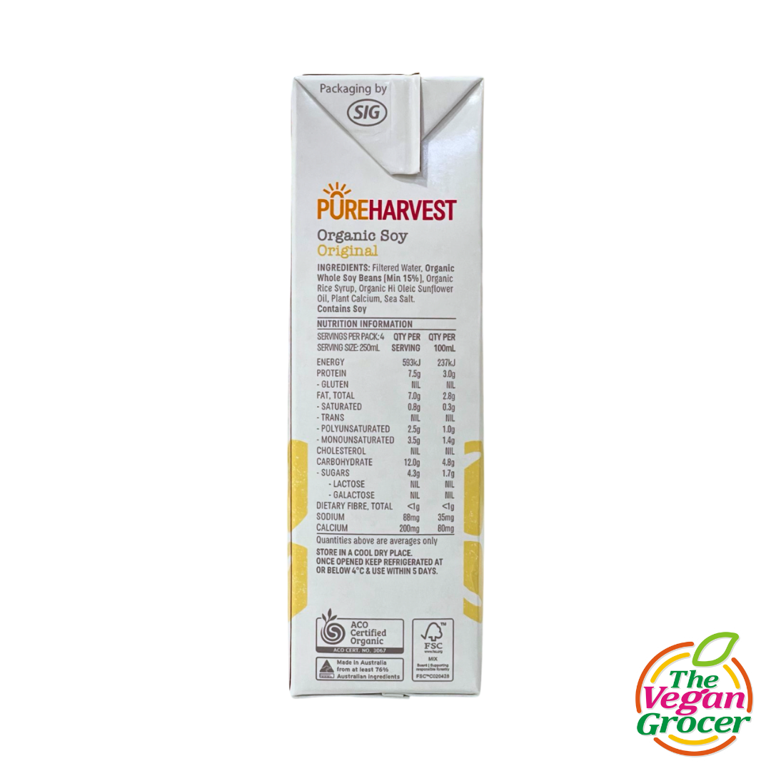 Pure Harvest Organic Soy Milk Original 1L (gluten-free, nut-free)