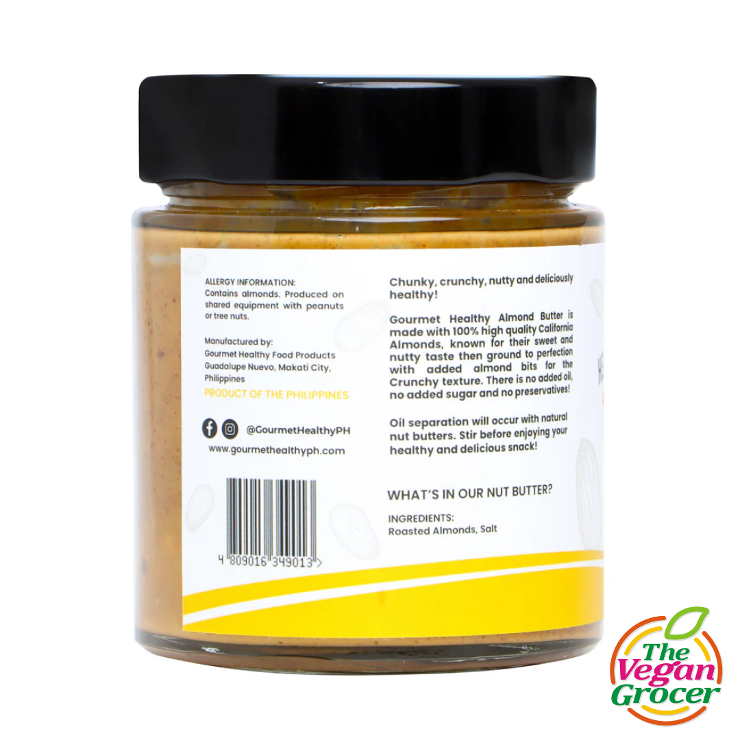 Gourmet Healthy Nut Butter Vegan Roasted Almonds - Chunky 250g (gluten-free, sugar-free)