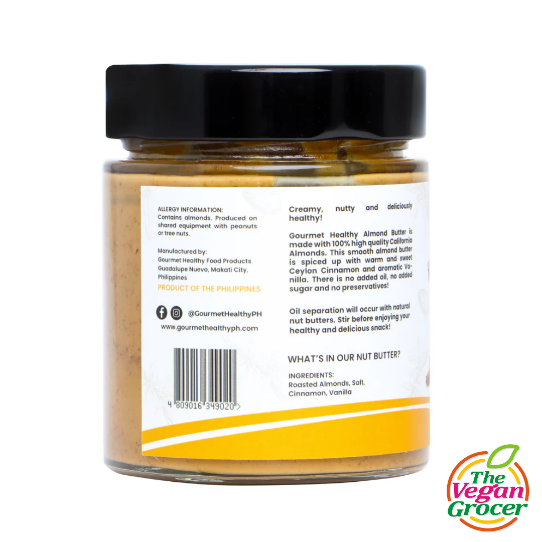 Gourmet Healthy Nut Butter Vegan - Roasted Almond with Cinnamon & Vanilla 250g (gluten-free, sugar-free)