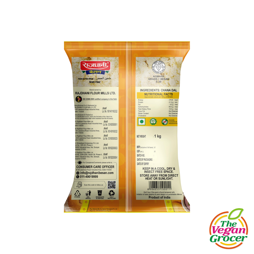 Rajdhani Besan Chickpea Flour 100% Chana Dal 1kg (gluten-free)