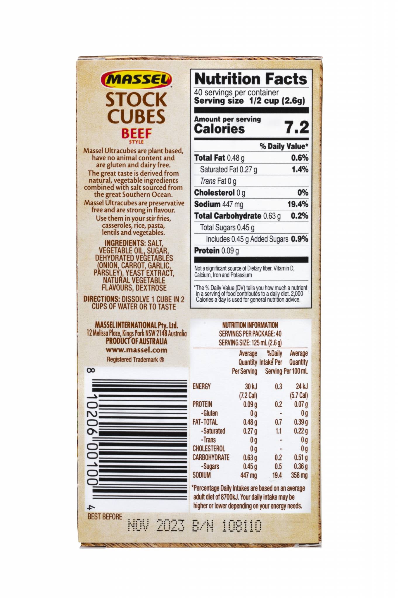 Massel Beef Style Premium Cubes 10s 105g