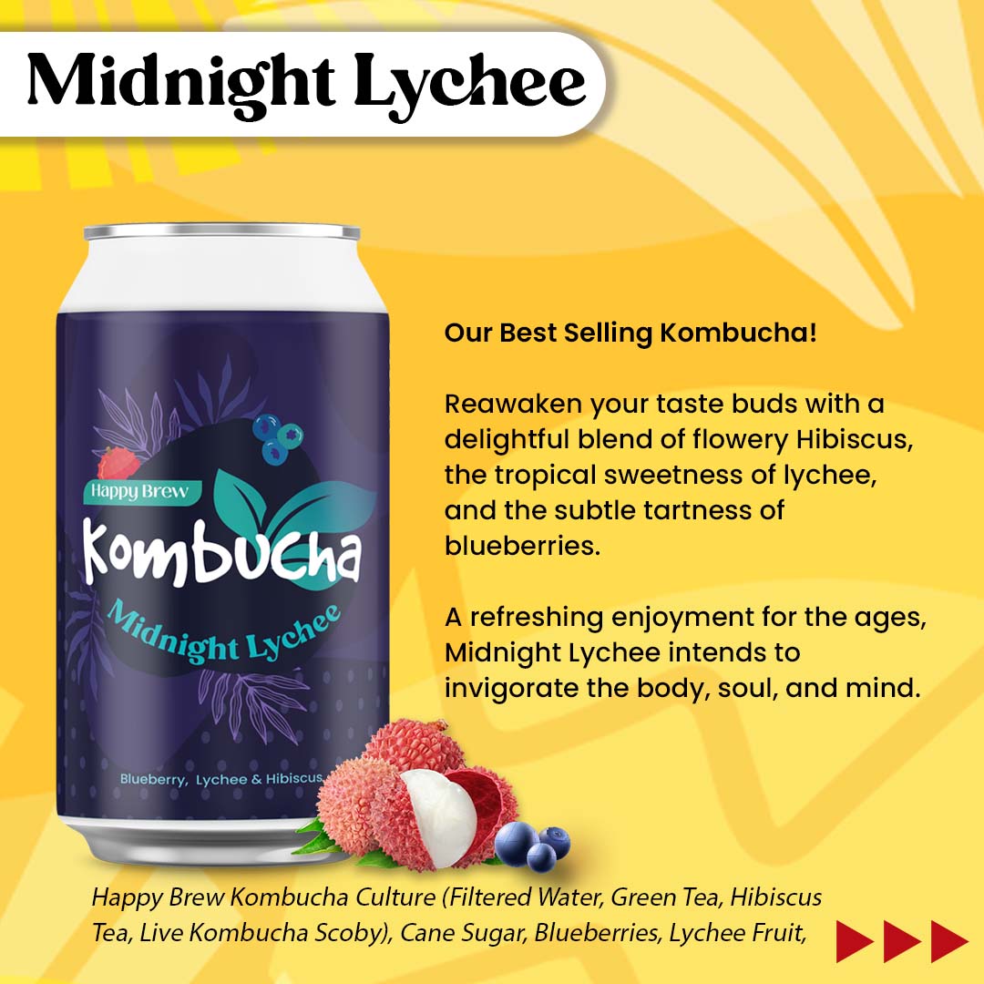 Happy Brew Kombucha Midnight Lychee 330mL