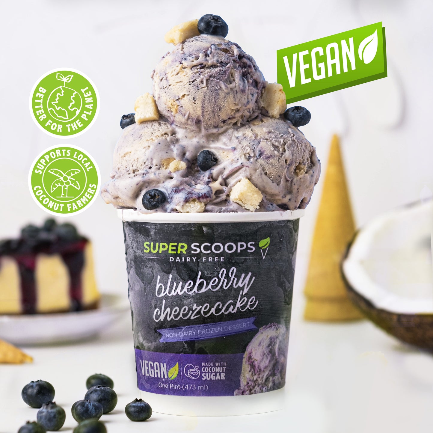 Super Scoops Blueberry Cheesecake Vegan Ice Cream pint