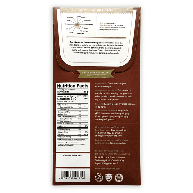 Auro Reserve Collection : 70% Saloy Dark Chocolate 60g