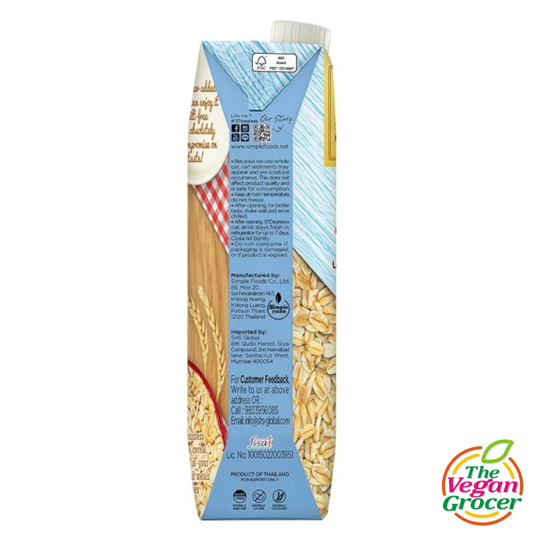 137 Degrees Oat Milk Unsweetened 1L (gluten-free, soy-free)