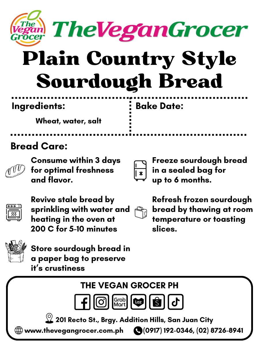 TVG Vegan Plain Country-Style Sourdough Bread (no sugar added)