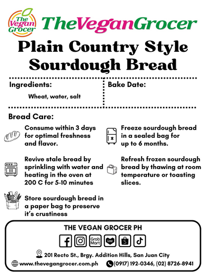 TVG Vegan Plain Country-Style Sourdough Bread (no sugar added)