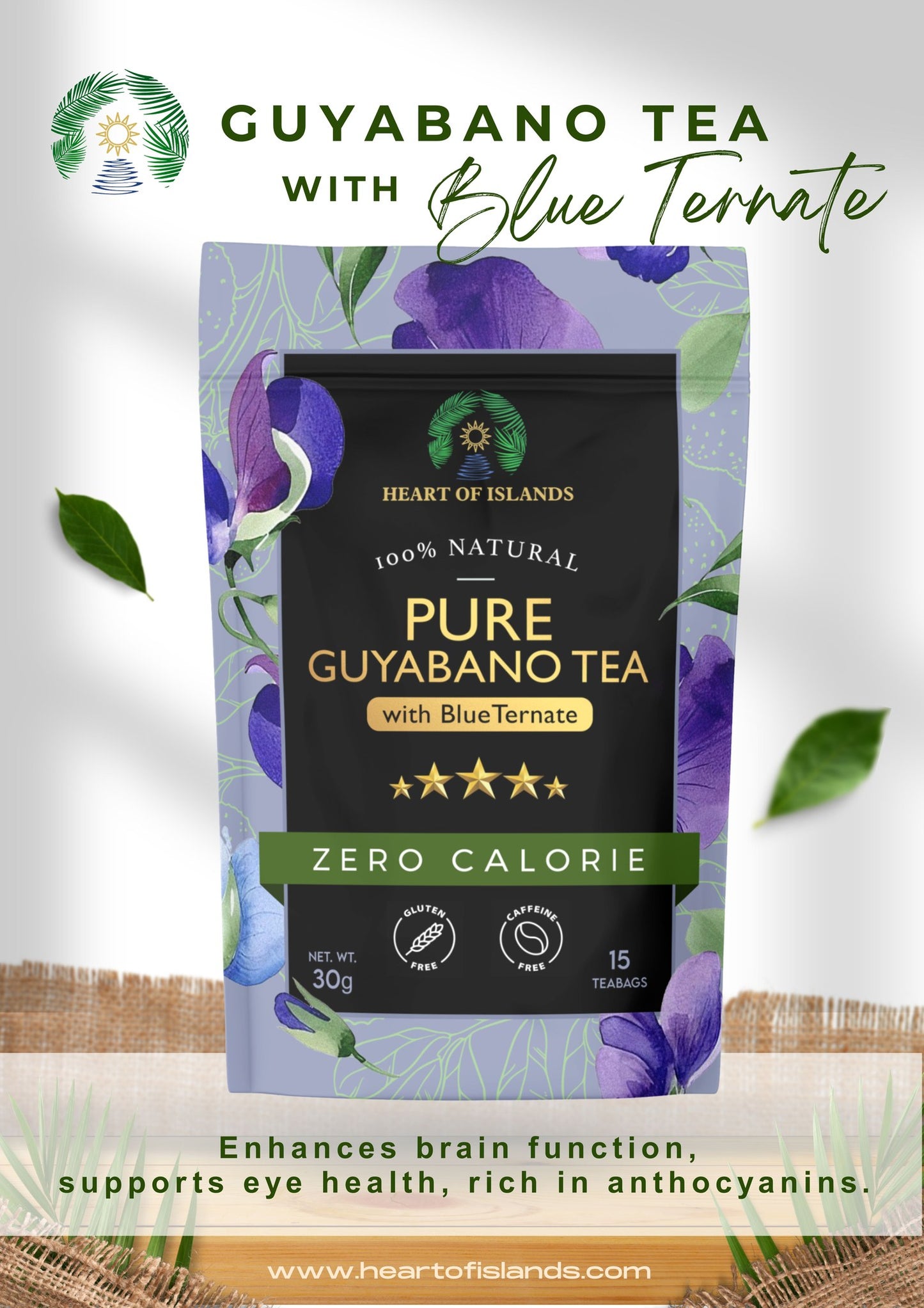 Heart of Islands Guyabano Tea with Blue Ternate 30g 15s (gluten-free, caffeine-free)