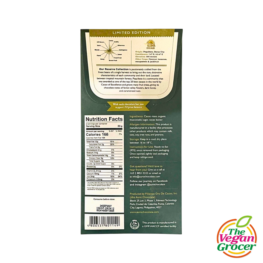 Auro Reserve Collection : 70% Paquibato Dark Chocolate 60g