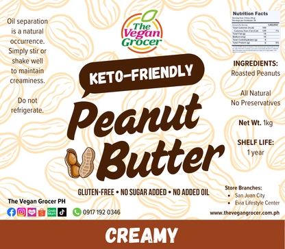 TVG Keto Peanut Butter 1 kg - Pure & Creamy (gluten-free, no sugar added, Halal)