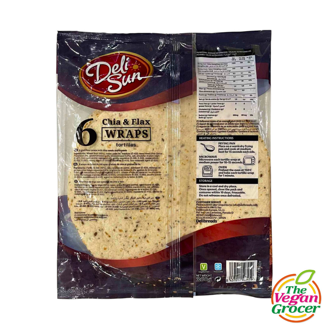 Deli Sun Chia & Flax Wraps Tortillas 6s x 60g