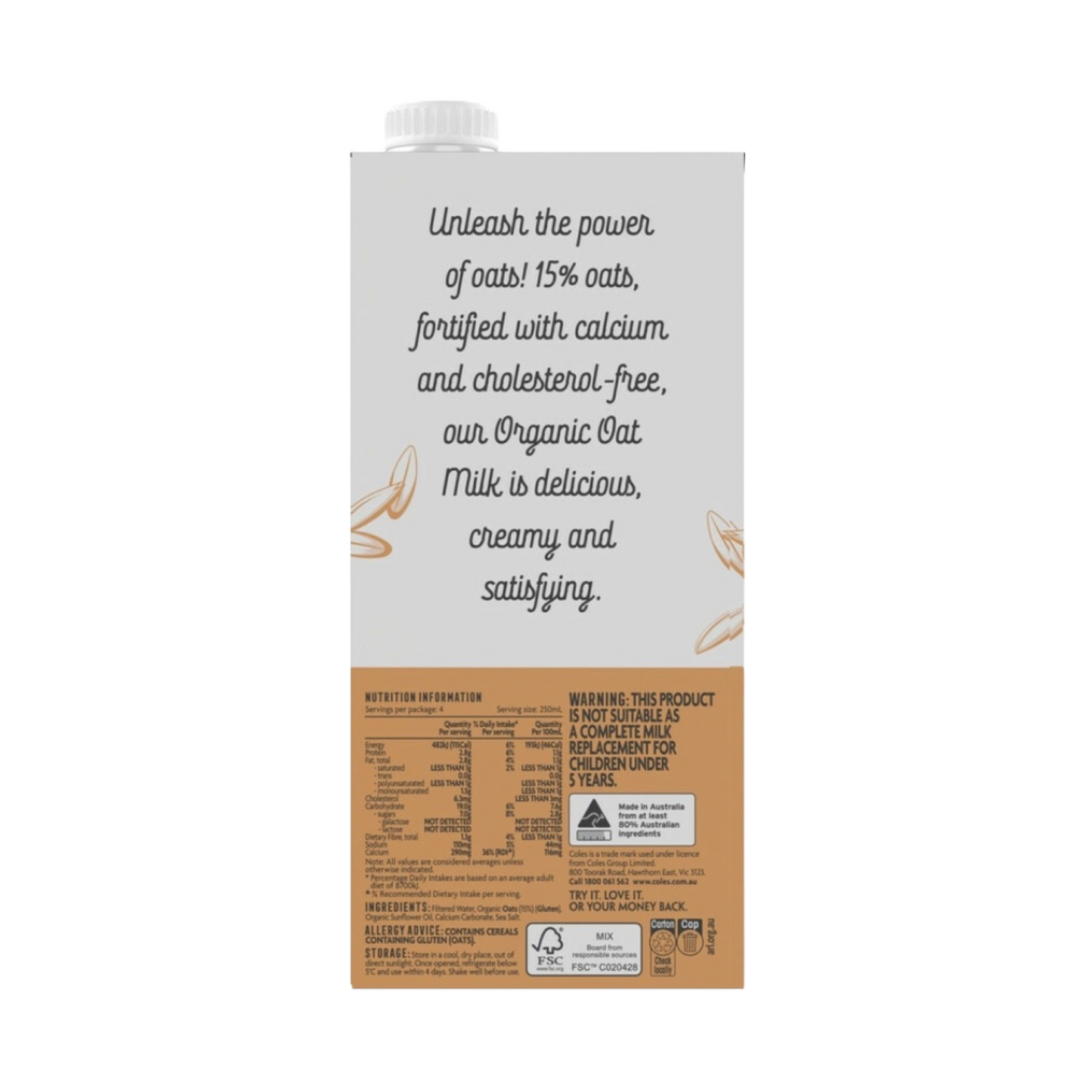 Coles Organic Oat Milk 1L unsweetened – The Vegan Grocer Ph