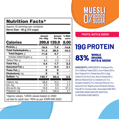 Fit & Flex Muesli - Fruits, Nuts & Seeds 0% Added Sugar 450g