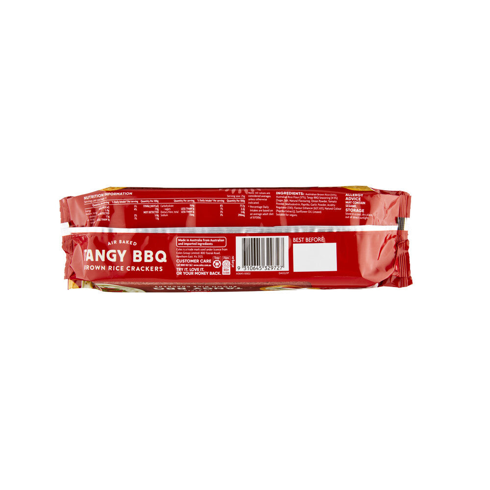 Coles Tangy BBQ Brown Rice Crackers 100g (gluten-free)