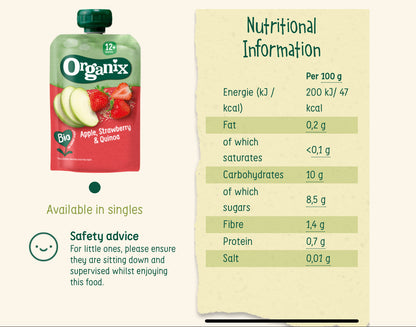 Organix Apple, Strawberry & Quinoa Puree Pouch 100g 12+months (gluten-free, no added sugar)