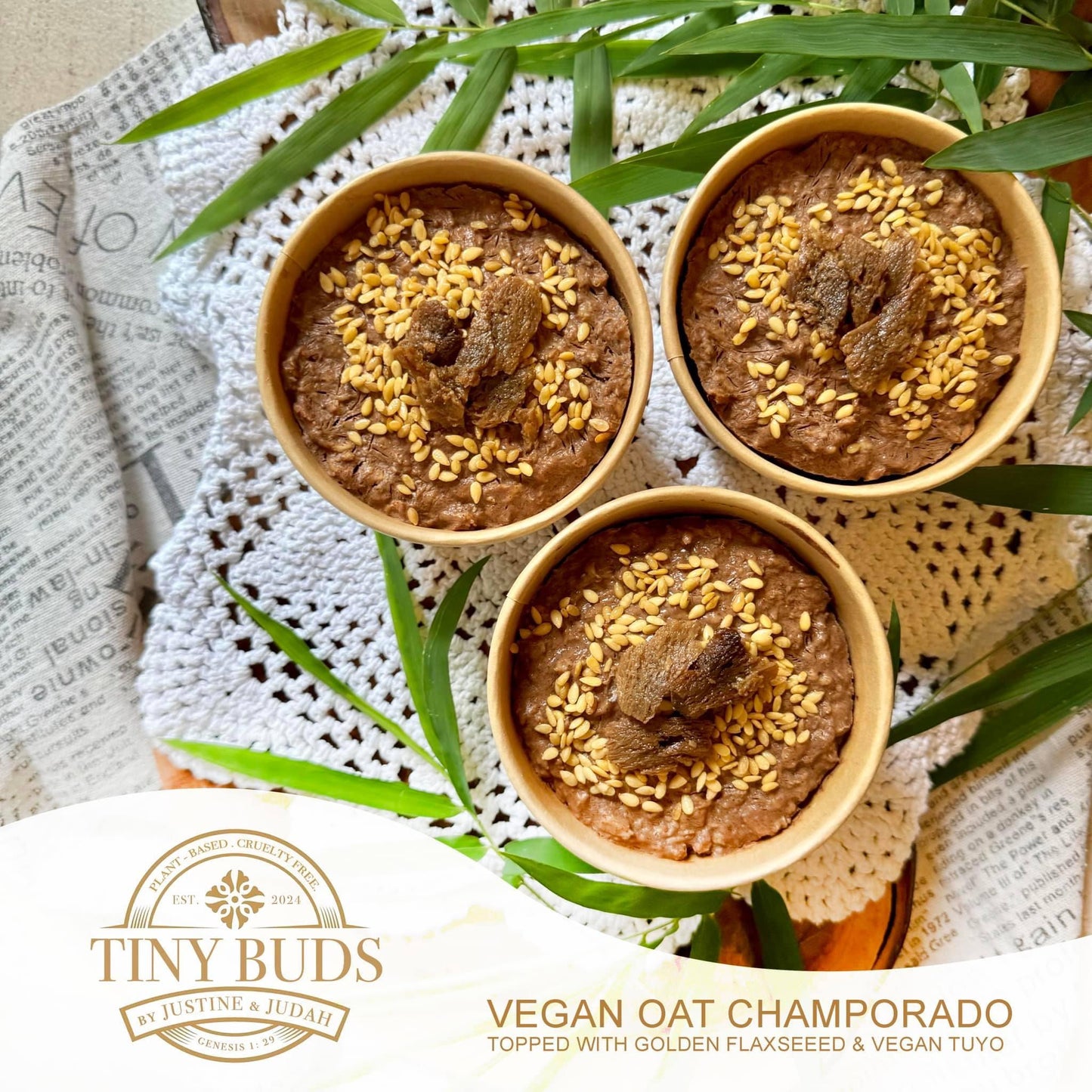 Tiny Buds Vegan Oat Champorado Bowl with Vegan Tuyo Flakes