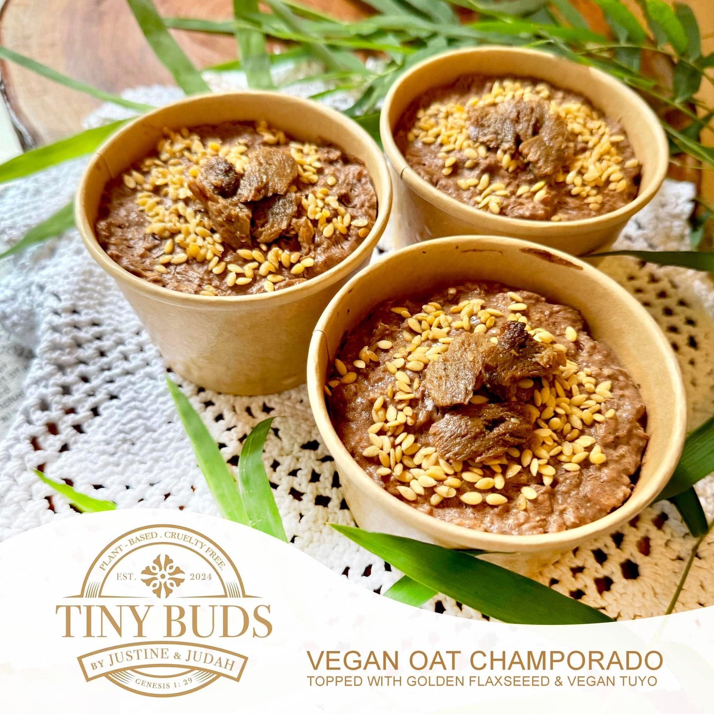 Tiny Buds Vegan Oat Champorado Bowl with Vegan Tuyo Flakes