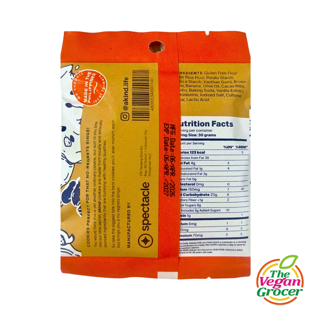 Akind Cacao Nibs & Raisins Cookies (palm size) 30g (gluten-free)