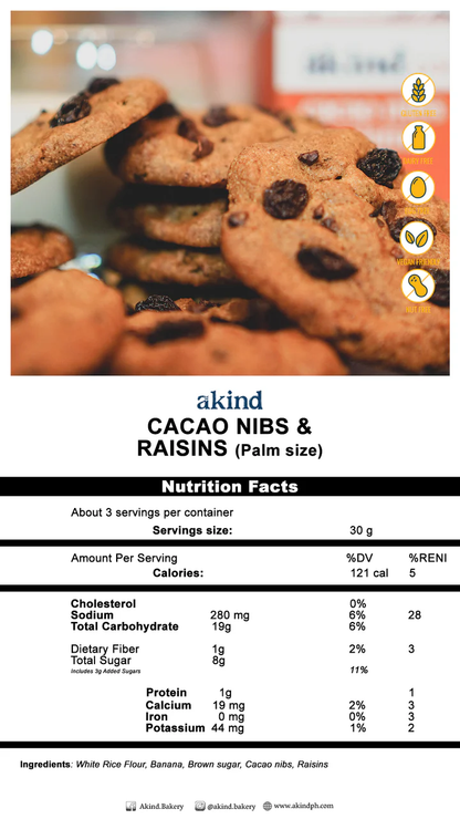 Akind Cacao Nibs & Raisins Cookies (palm size) 30g (gluten-free)