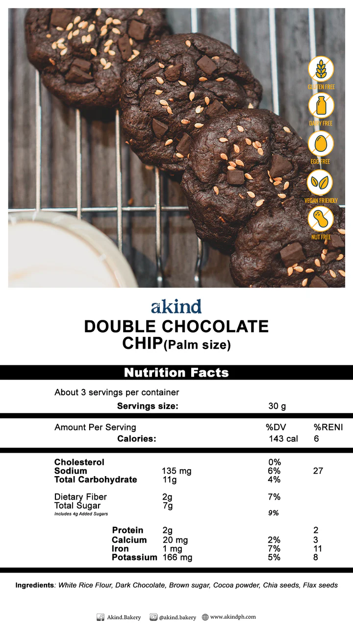 Akind Double Chocolate Chip Cookies (palm size) 30g (gluten-free)