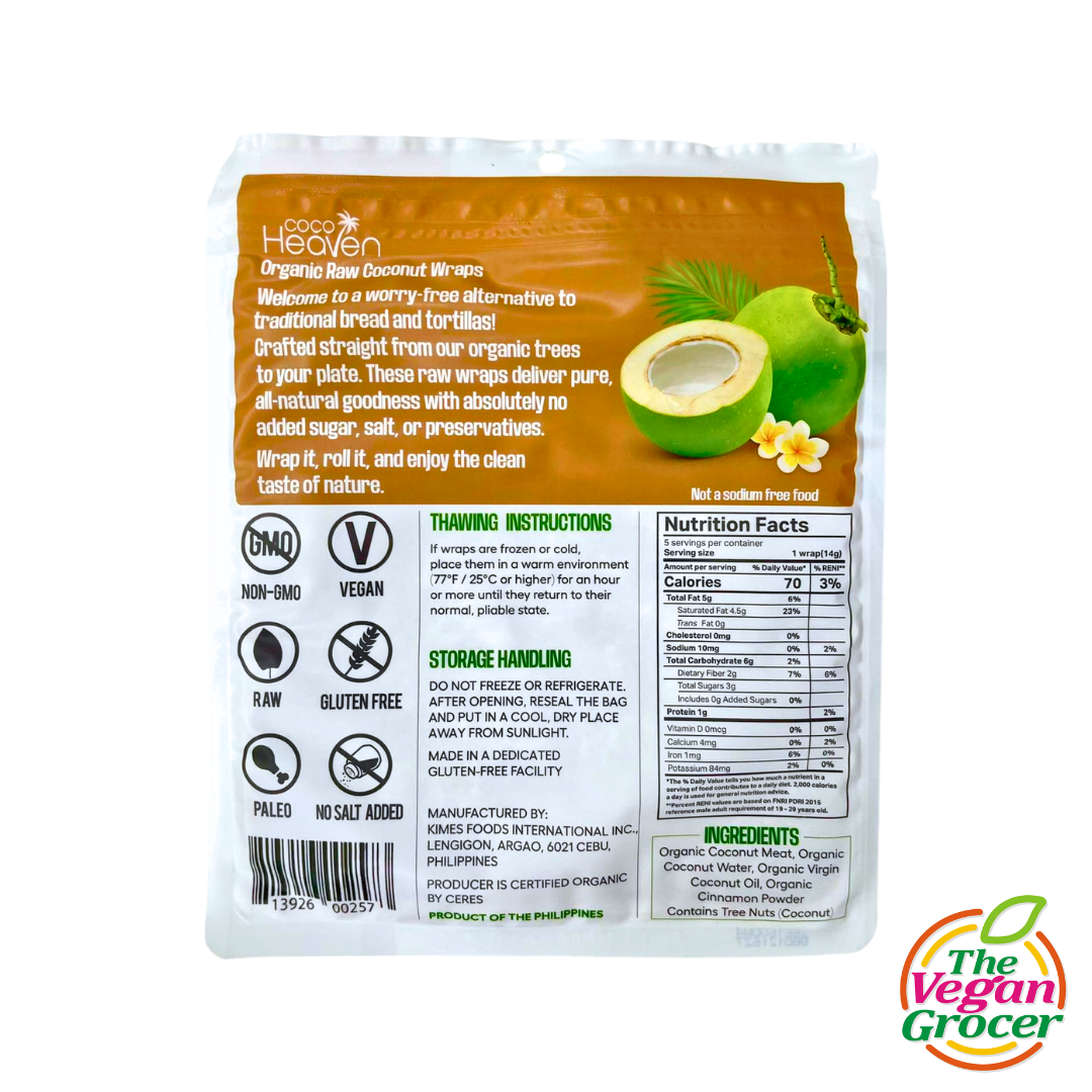 Coco Heaven Organic Coconut Wraps 5pcs 70g (gluten-free, paleo)