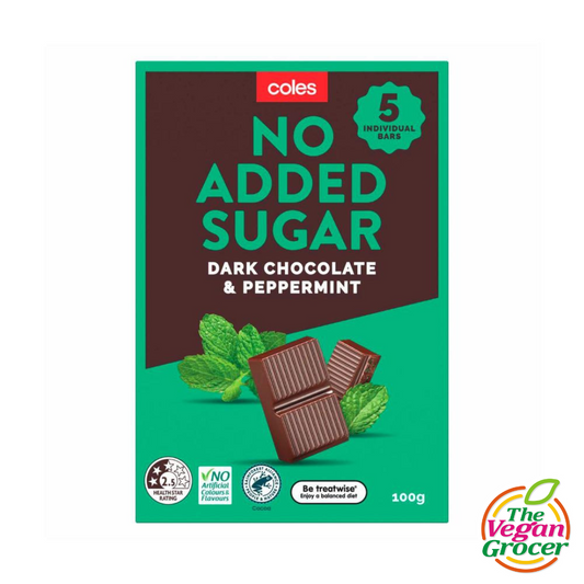 Coles Dark Chocolate with Peppermint (No Added Sugar) 100g