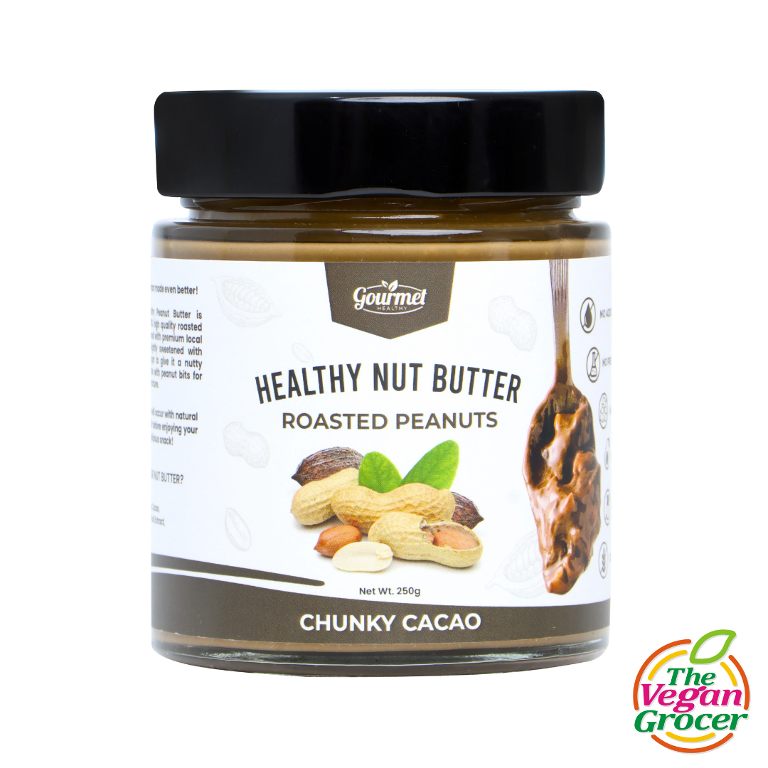 Gourmet Healthy Nut Butter Vegan - Roasted Peanuts Chunky Cacao 250g (gluten-free, sugar-free)
