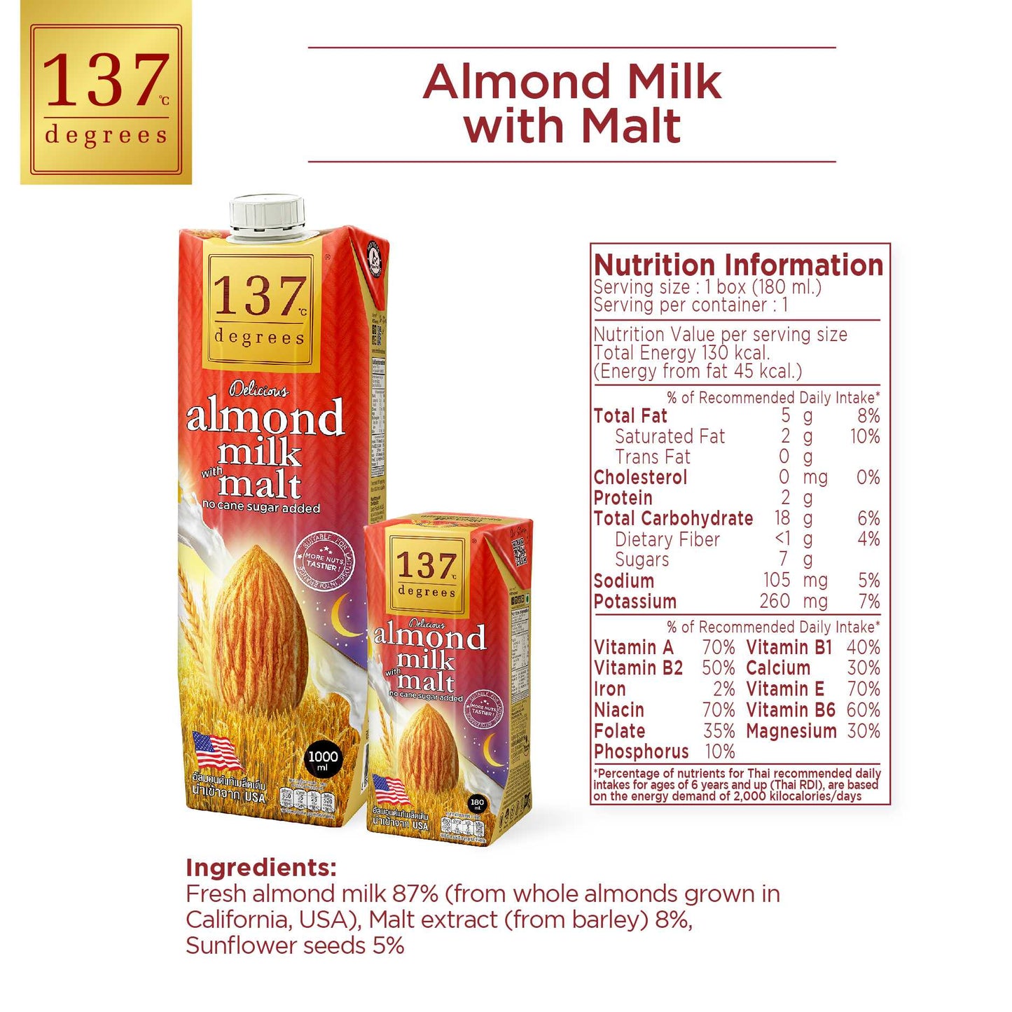 137 Degrees Almond Milk w Malt 1L (Halal)