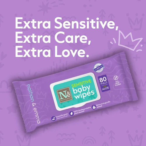Nathan & Emma Sensitive Baby Wipes 80pulls (biodegradable & plant-based)