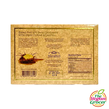 Nutra Rich Davao Fine 65% Dark Chocolate with Dried Durian and Rice Crispies 80g