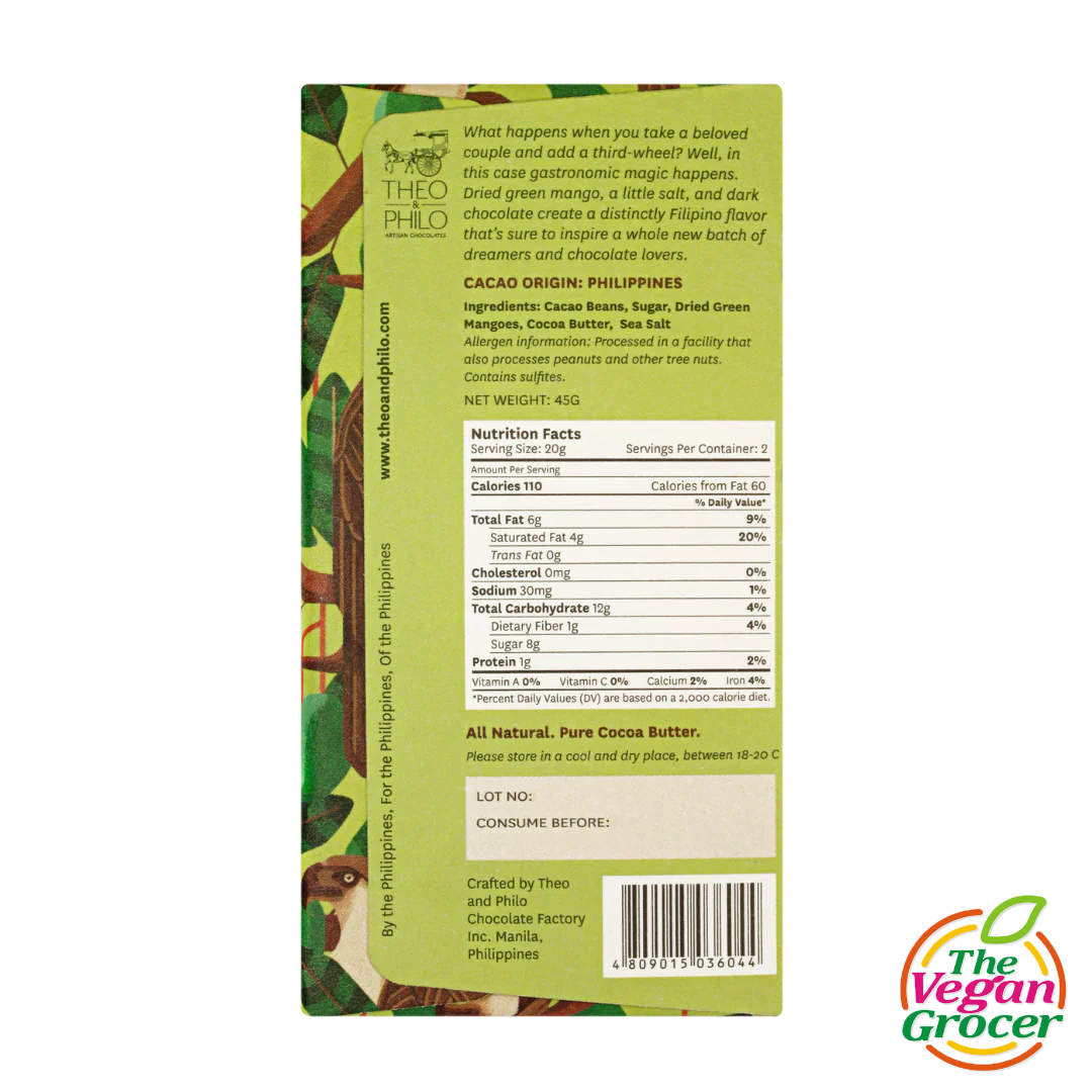 Theo & Philo 65% Dark Chocolate with Green Mango and Salt 45g
