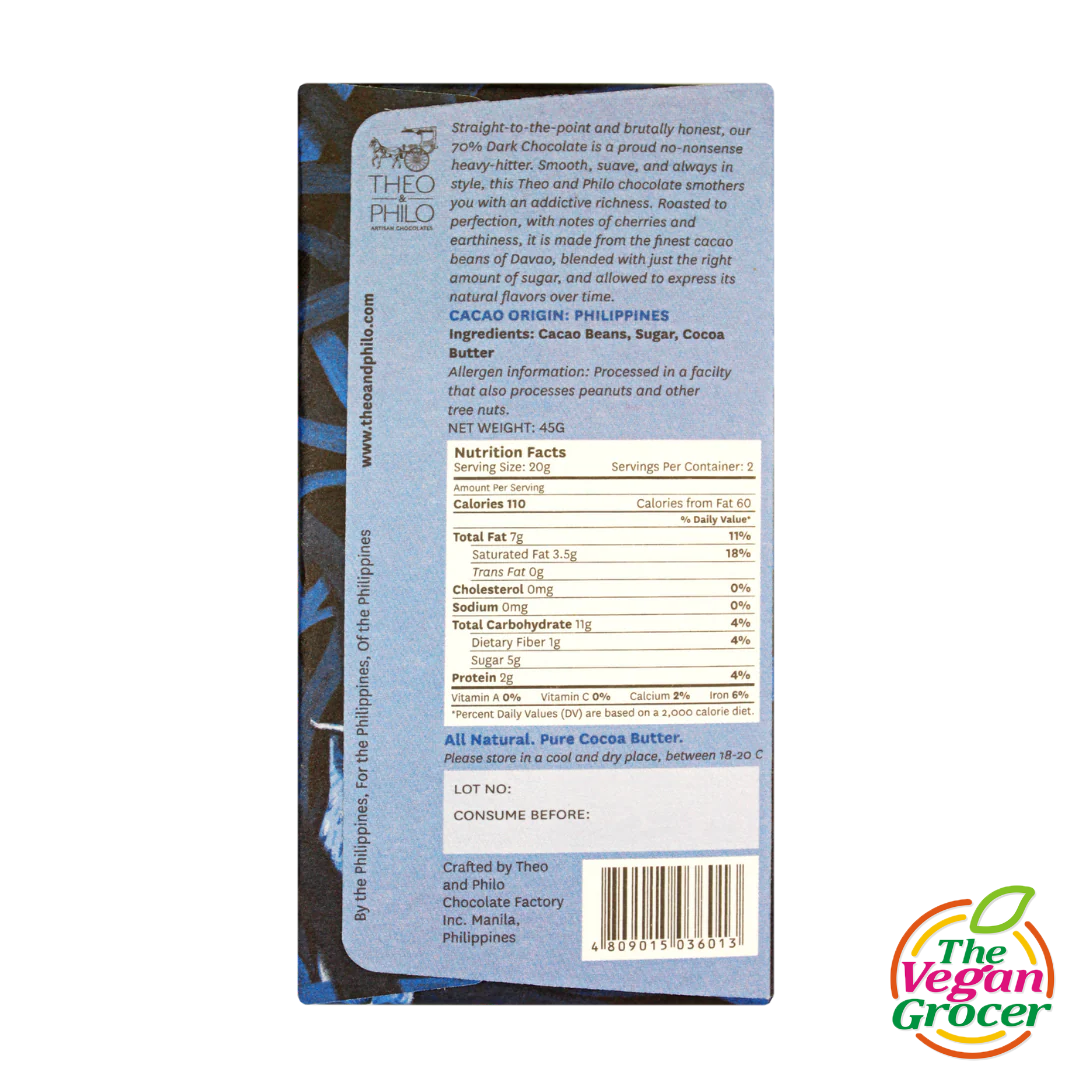 Theo & Philo 70% Dark Chocolate 45g